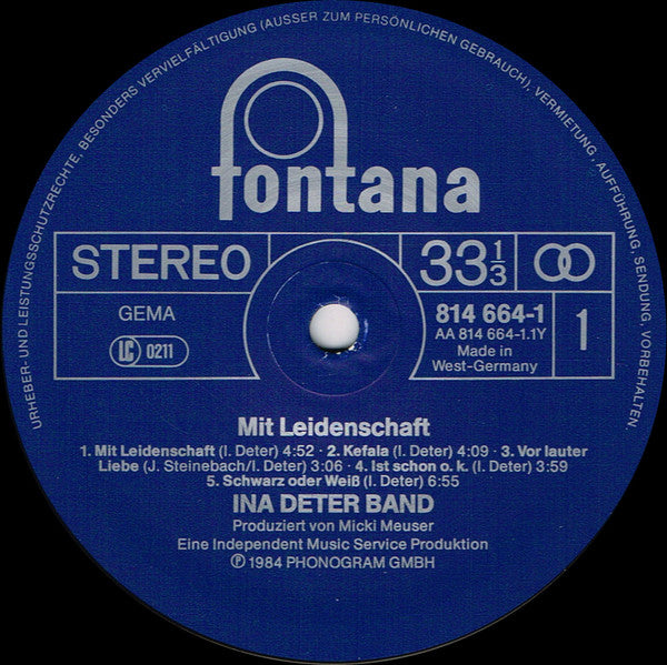 Ina Deter Band : Mit Leidenschaft (LP, Album, Gre)