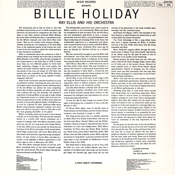 Billie Holiday With Ray Ellis And His Orchestra : Last Recording (LP, RE)