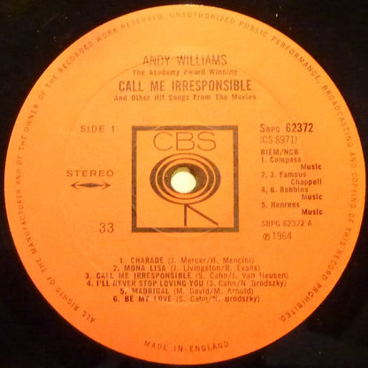 Andy Williams : Call Me Irresponsible And Other Hit Songs From The Movies (LP, Album, RP)