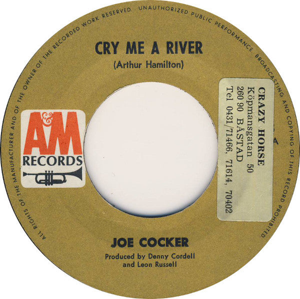 Joe Cocker : Cry Me A River (7", Single, Lar)