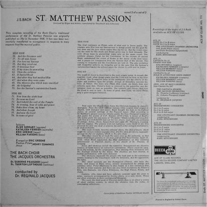 Johann Sebastian Bach / The Jacques Orchestra / Reginald Jacques : St. Matthew Passion (3xLP, Mono)