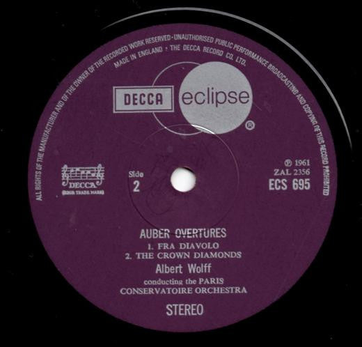 Albert Wolff ∙ Orchestre De La Société Des Concerts Du Conservatoire : Auber Overtures (LP, Comp, RE)