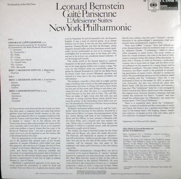 Leonard Bernstein, Georges Bizet / Jacques Offenbach & The New York Philharmonic Orchestra : Gaîté Parisienne / L'Arlésienne Suites (LP)