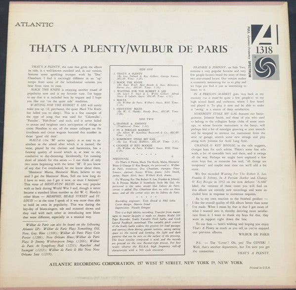 Wilbur De Paris And His New New Orleans Jazz : That's A Plenty (LP, Album, Mono)