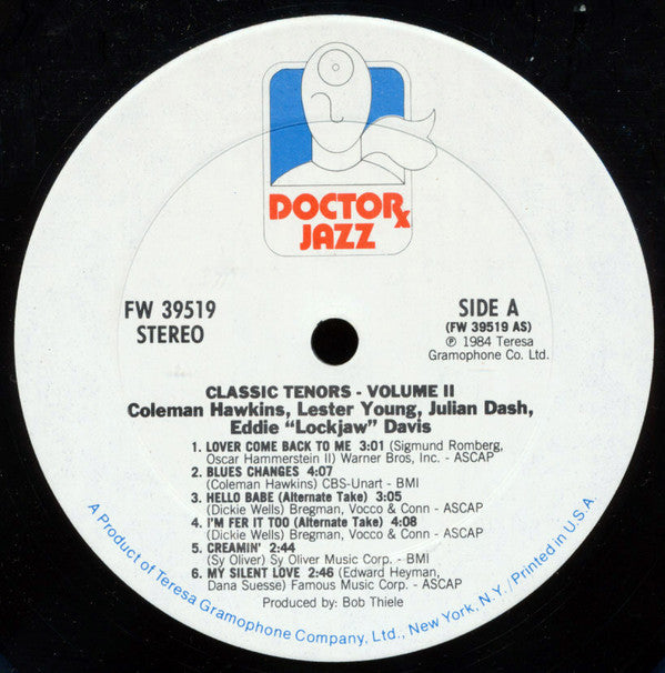 Coleman Hawkins, Lester Young, Eddie "Lockjaw" Davis, Julian Dash : Classic Tenors Volume 2 (LP, Comp)