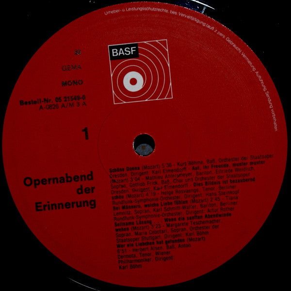 Various : Opernabend Der Erinnerung (LP, Comp, Mono)