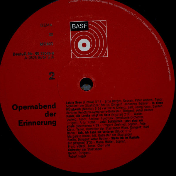 Various : Opernabend Der Erinnerung (LP, Comp, Mono)