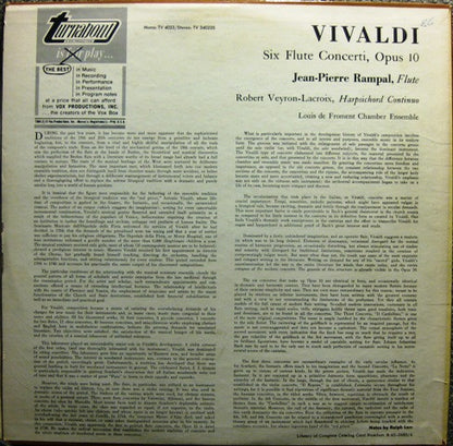 Antonio Vivaldi, Jean-Pierre Rampal : Six Flute Concerti, Opus 10 (LP)