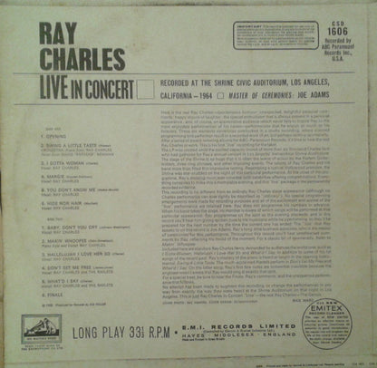 Ray Charles : Ray Charles Live In Concert (LP, Album)