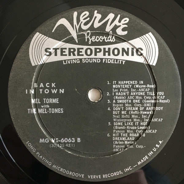 Mel Tormé with The Mel-Tones : Back In Town (LP, Album)