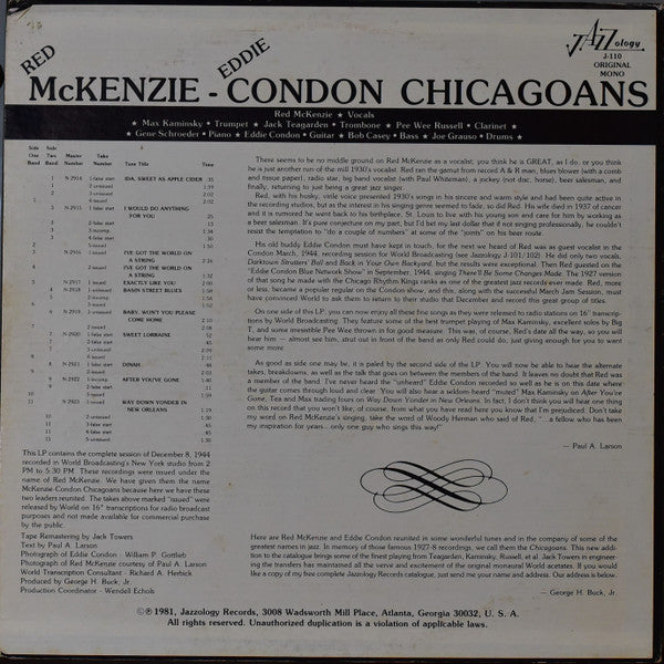 McKenzie & Condon's Chicagoans : 1944 (LP, Mono)