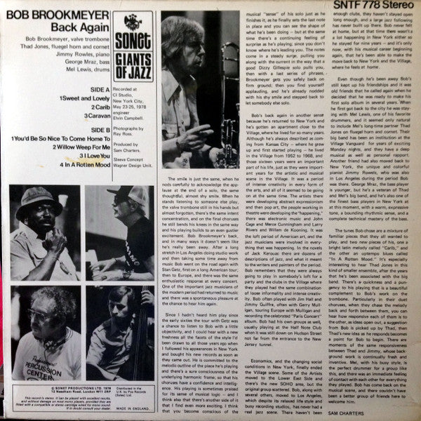 Bob Brookmeyer : Back Again (LP, Album, RE)