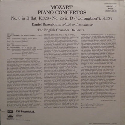 Wolfgang Amadeus Mozart - Daniel Barenboim, English Chamber Orchestra : Piano Concertos No. 6 In B Flat, K. 238 / No. 26 In D, K. 537 ("Coronation") (LP)