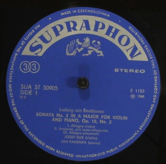 Ludwig van Beethoven - Josef Suk, Jan Panenka : Sonatas For Violin And Piano Op. 12 No. 2 In A Major / Op. 12 No. 3 In E Flat Major (LP, Album, RE, Blu)