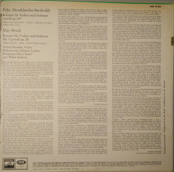 Max Bruch, Felix Mendelssohn-Bartholdy . Yehudi Menuhin - Philharmonia Orchestra, Walter Susskind, Efrem Kurtz : Max Bruch - Violinkonzert G-Moll Op. 26 / Felix Mendelssohn-Bartholdy - Violinkonzert E-Moll Op. 64 (LP)