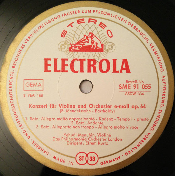 Max Bruch, Felix Mendelssohn-Bartholdy . Yehudi Menuhin - Philharmonia Orchestra, Walter Susskind, Efrem Kurtz : Max Bruch - Violinkonzert G-Moll Op. 26 / Felix Mendelssohn-Bartholdy - Violinkonzert E-Moll Op. 64 (LP)