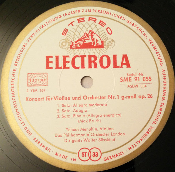 Max Bruch, Felix Mendelssohn-Bartholdy . Yehudi Menuhin - Philharmonia Orchestra, Walter Susskind, Efrem Kurtz : Max Bruch - Violinkonzert G-Moll Op. 26 / Felix Mendelssohn-Bartholdy - Violinkonzert E-Moll Op. 64 (LP)