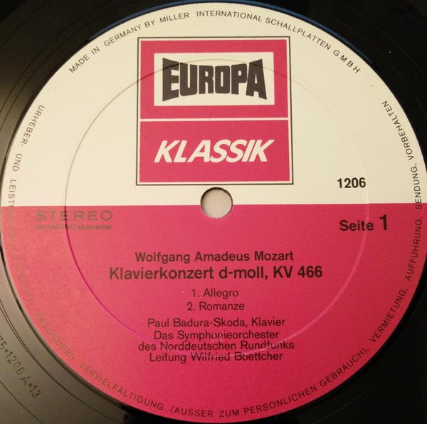 Paul Badura-Skoda, Wolfgang Amadeus Mozart : Klavierkonzert D-moll, KV 466 (LP, Album)