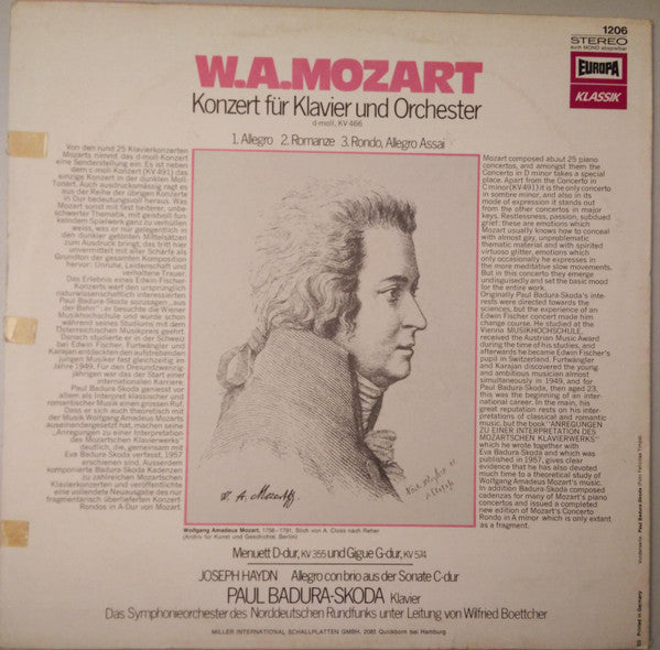 Paul Badura-Skoda, Wolfgang Amadeus Mozart : Klavierkonzert D-moll, KV 466 (LP, Album)