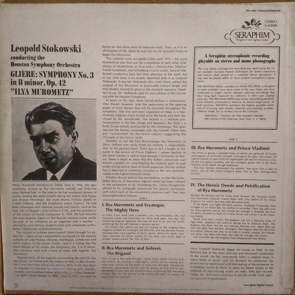 Reinhold Glière, Leopold Stokowski, Houston Symphony Orchestra : Ilya Murometz (Symphony No. 3) (LP, Album)