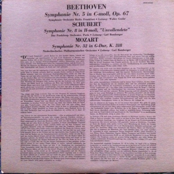 Wolfgang Amadeus Mozart, Franz Schubert, Ludwig van Beethoven : 3 Symphonien (Mozart: Symphonie Nr. 32 In G-Dur, K. 318, Schubert: Symphonie Nr. 8 “Unvollendete”, Beethoven: Symphonie Nr. 5) (LP, Comp)