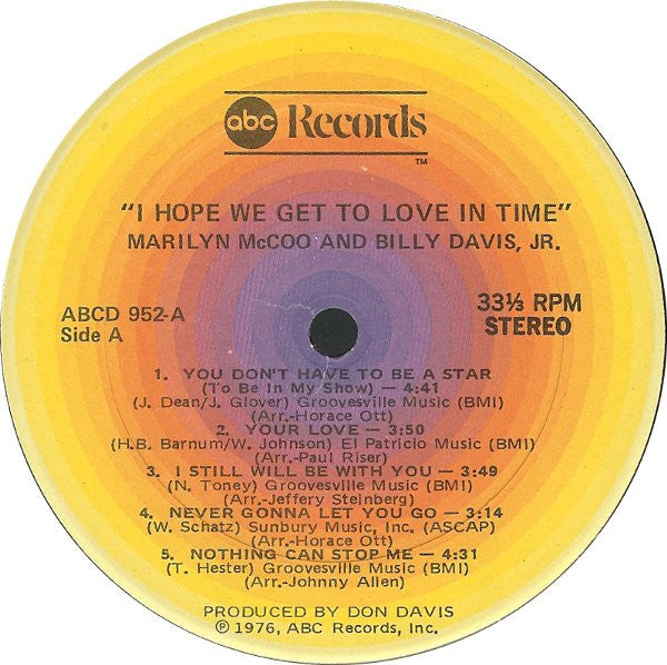 Marilyn McCoo & Billy Davis Jr. : I Hope We Get To Love In Time (LP, Album)