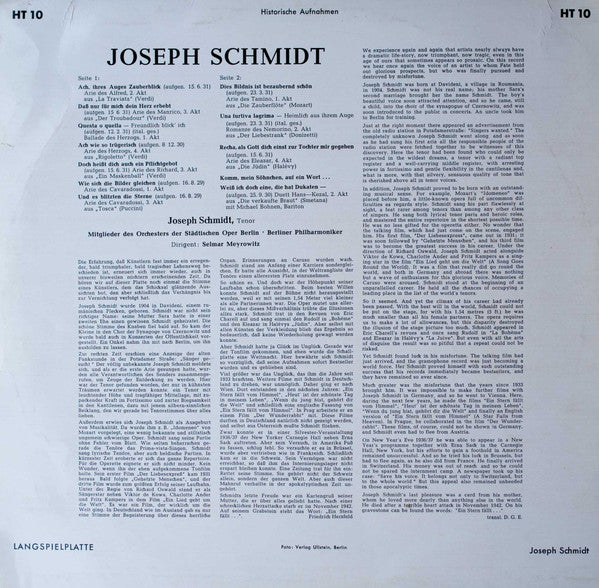 Joseph Schmidt, Berliner Philharmoniker, Orchester Der Städtischen Oper Berlin, Selmar Meyrowitz : Historische Aufnahmen (LP, Comp, Mono)