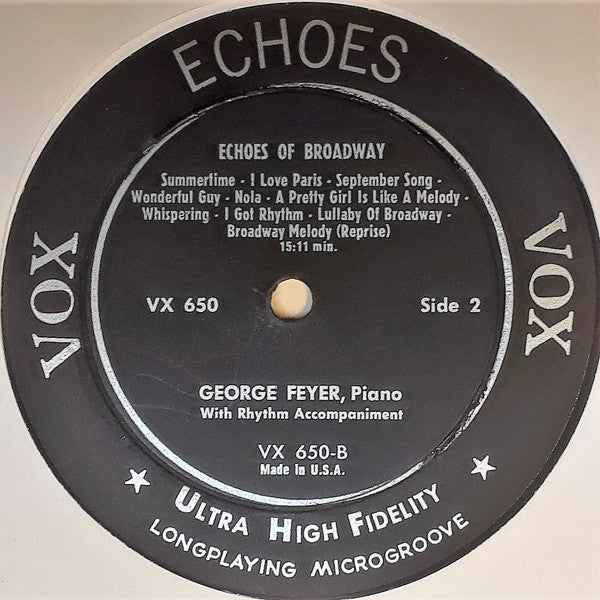 George Feyer : Echoes Of Broadway (10", Mono, Pla)