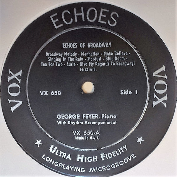 George Feyer : Echoes Of Broadway (10", Mono, Pla)