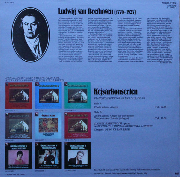 Ludwig van Beethoven, Daniel Barenboim, New Philharmonia Orchestra, Otto Klemperer : Kejsarkonserten (Pianokonsert Nr 5 Av Ludwig Van Beethoven) (LP)