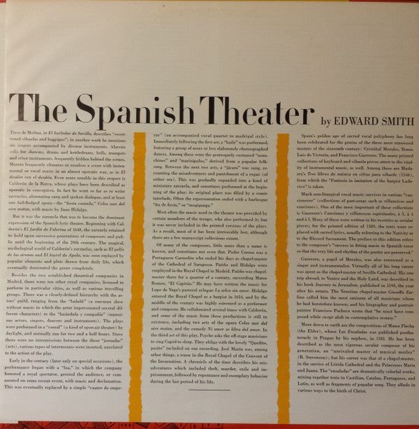 New York Pro Musica, John Reeves White : Music of the Spanish Theater in the Golden Age (LP)