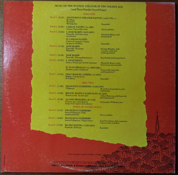 New York Pro Musica, John Reeves White : Music of the Spanish Theater in the Golden Age (LP)