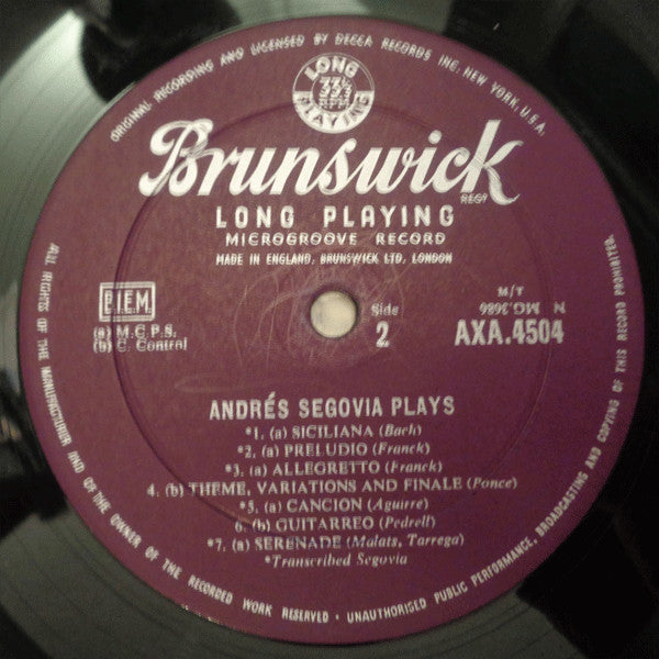 Andrés Segovia : Plays (LP, Mono)