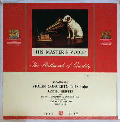 Pyotr Ilyich Tchaikovsky, Jascha Heifetz, Philharmonia Orchestra, Walter Susskind : Violin Concerto In D Major (10")