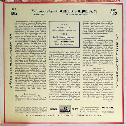 Pyotr Ilyich Tchaikovsky, Jascha Heifetz, Philharmonia Orchestra, Walter Susskind : Violin Concerto In D Major (10")