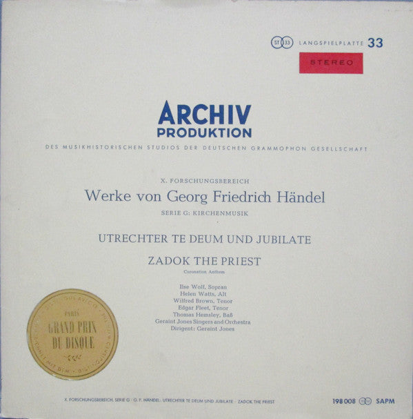 Georg Friedrich Händel : Utrechter Te Deum Und Jubilate • Zadok The Priest (LP, RP)