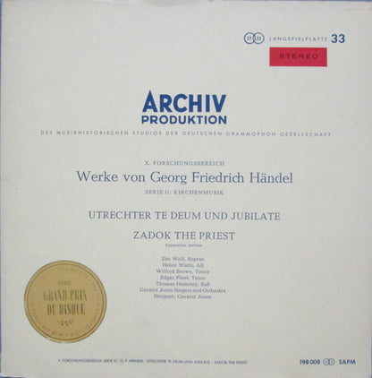 Georg Friedrich Händel : Utrechter Te Deum Und Jubilate • Zadok The Priest (LP, RP)