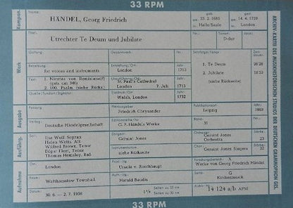 Georg Friedrich Händel : Utrechter Te Deum Und Jubilate • Zadok The Priest (LP, RP)