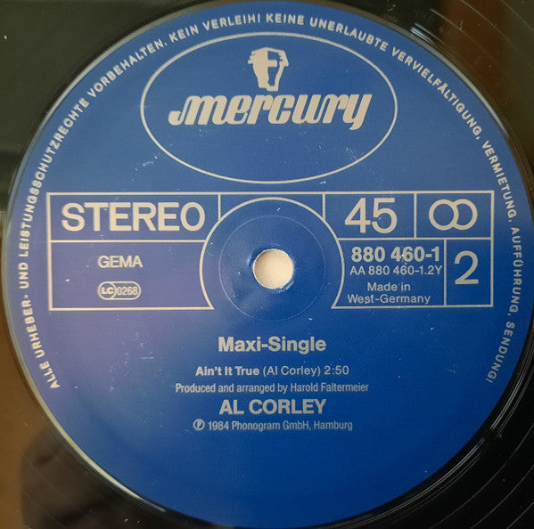 Al Corley : Over Me (12", Maxi)