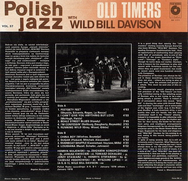 Old Timers With Wild Bill Davison : Old Timers With Wild Bill Davison (LP, Album, Red)