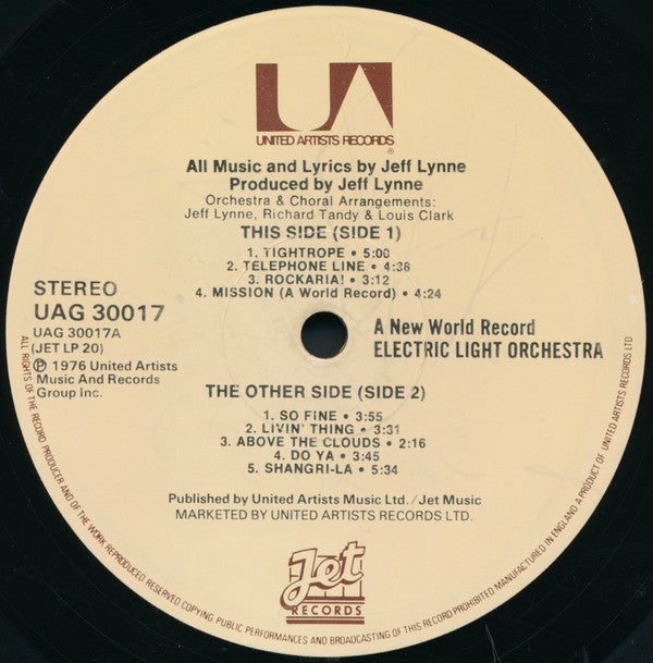 Electric Light Orchestra : A New World Record (LP, Album, Emb)