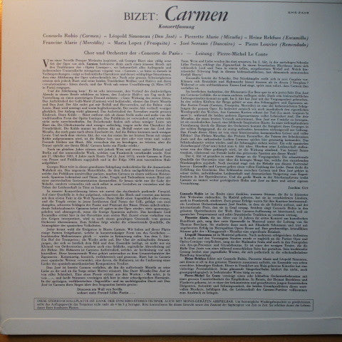 Georges Bizet, Orchestre Des Concerts De Paris, Pierre-Michel Le Conte : Carmen - Oper In Vier Akten Von Georges Bizet (Konzertfassung) (LP)