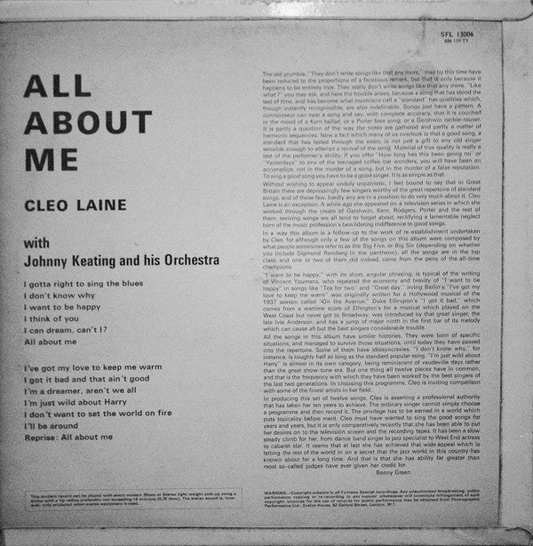 Cleo Laine : All About Me (LP, Album, RE)