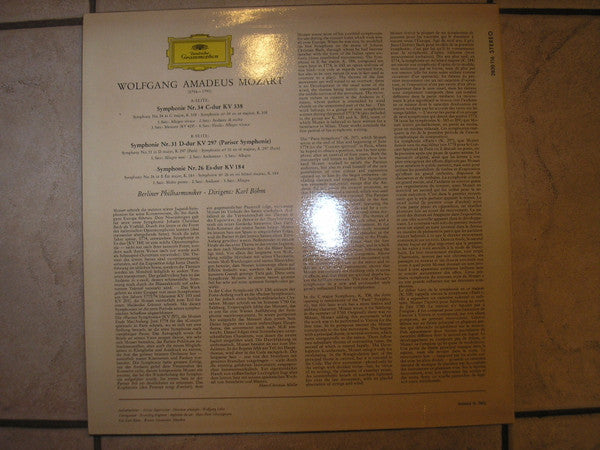 Wolfgang Amadeus Mozart - Berliner Philharmoniker, Karl Böhm : Symphony No. 34, 31 and 26 (12", Album)