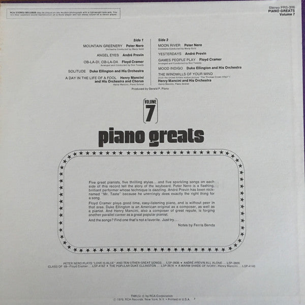 Various : Piano Greats (Volume 7) (LP, Comp)