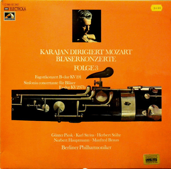 Wolfgang Amadeus Mozart  -  Berliner Philharmoniker : Karajan Dirigiert Mozart - Bläserkonzerte; Folge 3 (LP)