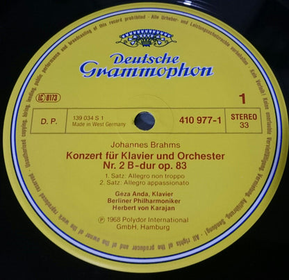 Johannes Brahms - Géza Anda, Herbert Von Karajan, Berliner Philharmoniker : Klavierkonzert · Piano Concerto No. 2 (LP, RE)