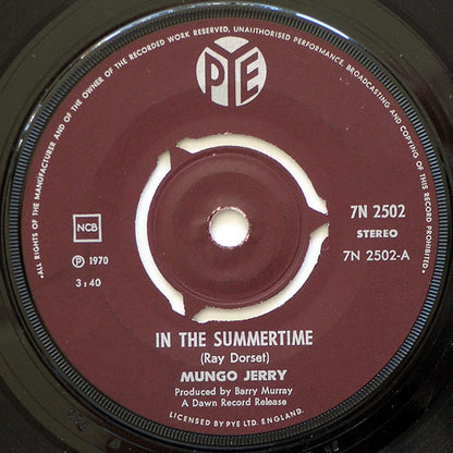 Mungo Jerry : In The Summertime / Mighty Man (7", Single, RP, 3-P)