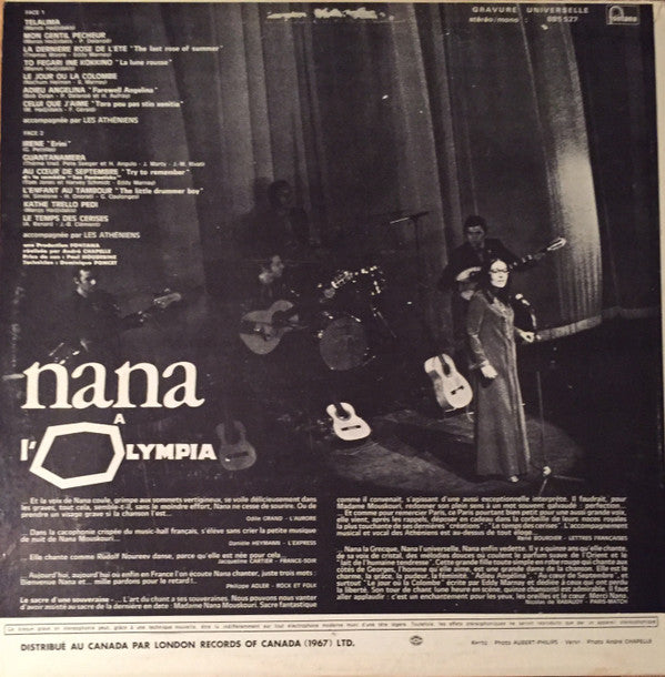 Nana Mouskouri : Nana Mouskouri A L'Olympia (LP, Album)