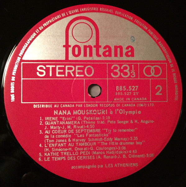 Nana Mouskouri : Nana Mouskouri A L'Olympia (LP, Album)